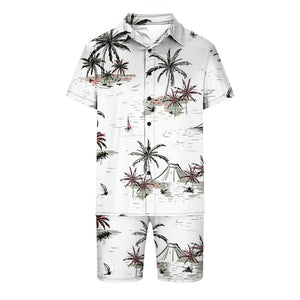 Men'S 2 Piece Summer Beach Vacation Outfits Lightweight Casual Tropical Print Short Sleeve Button down Hawaiian Shirt and Shorts Holiday Matching Set