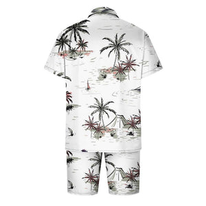 Men'S 2 Piece Summer Beach Vacation Outfits Lightweight Casual Tropical Print Short Sleeve Button down Hawaiian Shirt and Shorts Holiday Matching Set