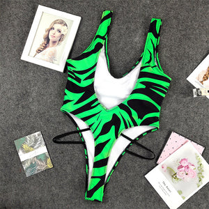 Flame Pattern Print Strappy One-piece Bikini Sexy Back Swimsuit Women