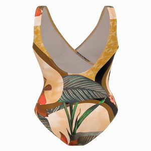 Tropical Print One Piece Swimsuit with Cover up Beach Skirt 